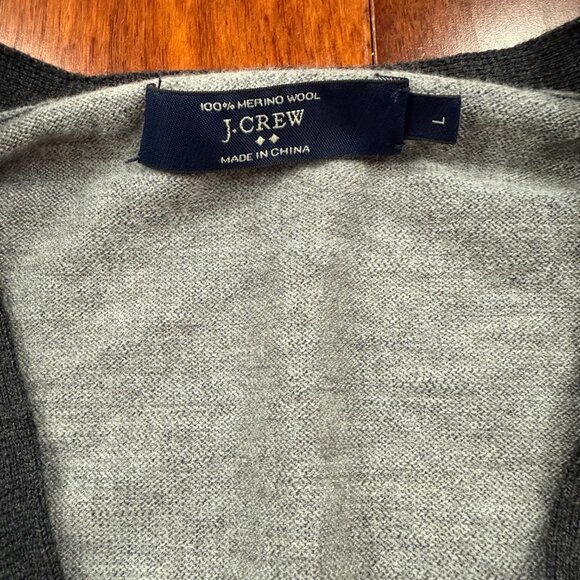 J Crew Men's Cardigan Sweater 100% Merino Wool Two Tone Gray Preppy Size L - Picture 4 of 10